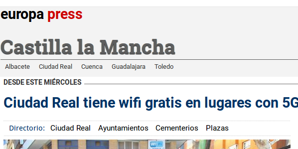 Europa press - 25/02/2015 - Ciudad Real tiene wifi gratis en lugares con 5G