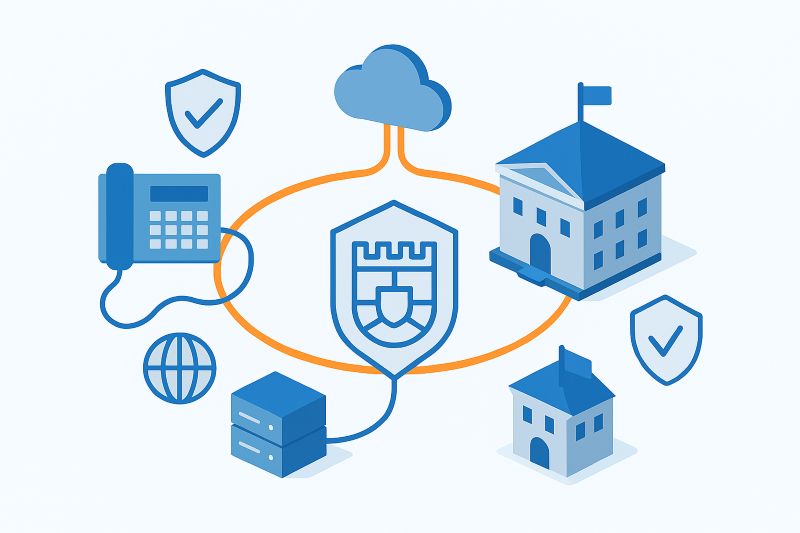 Esquema simplificado de red MAN de fibra con alta disponibilidad y seguridad gestionada para una Diputación.